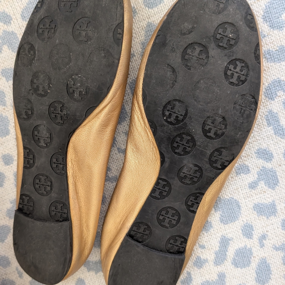 Tory Burch Gold Reva Leather Ballet Flats - Picture 4 of 6
